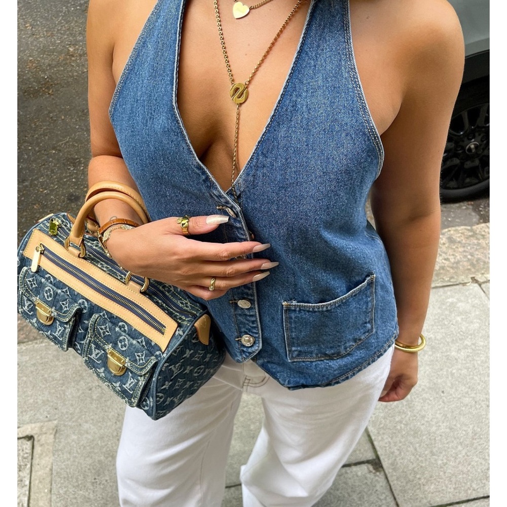 White Fox Boutique Denim Halter Top - Admiral Blue